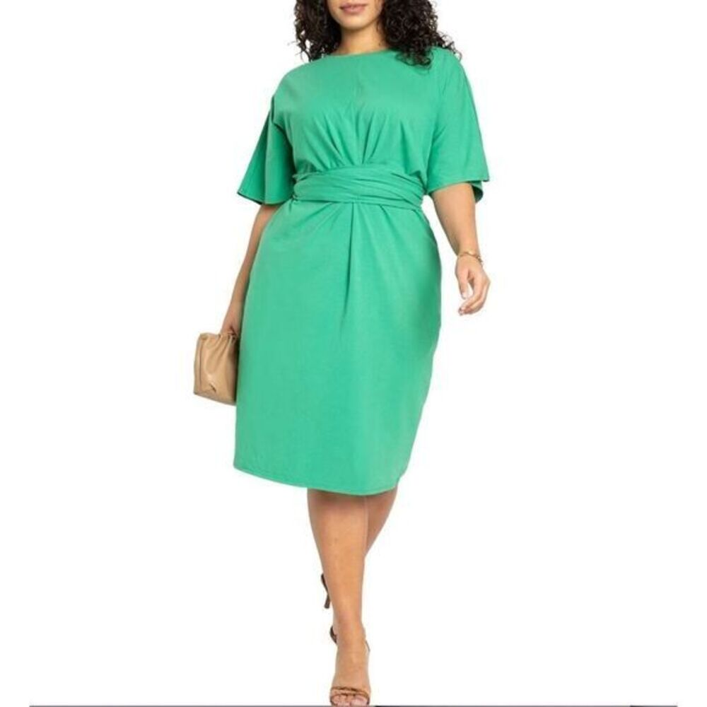 New! Eloquii Women's Plus Size Cross Front‎ Flutter Sleeve Dress in green